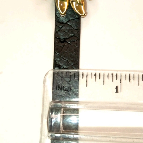 Multicolor Faux Crystal Floral Accent Black Leather Strap Bracelet ~ 8" - Picture 12 of 13